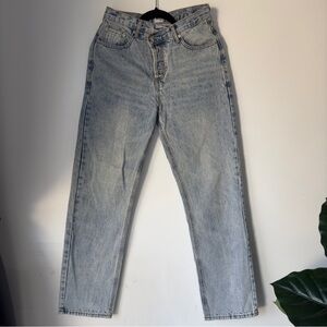 Princess Polly Light Wash Asymmetric Straight Leg Jeans